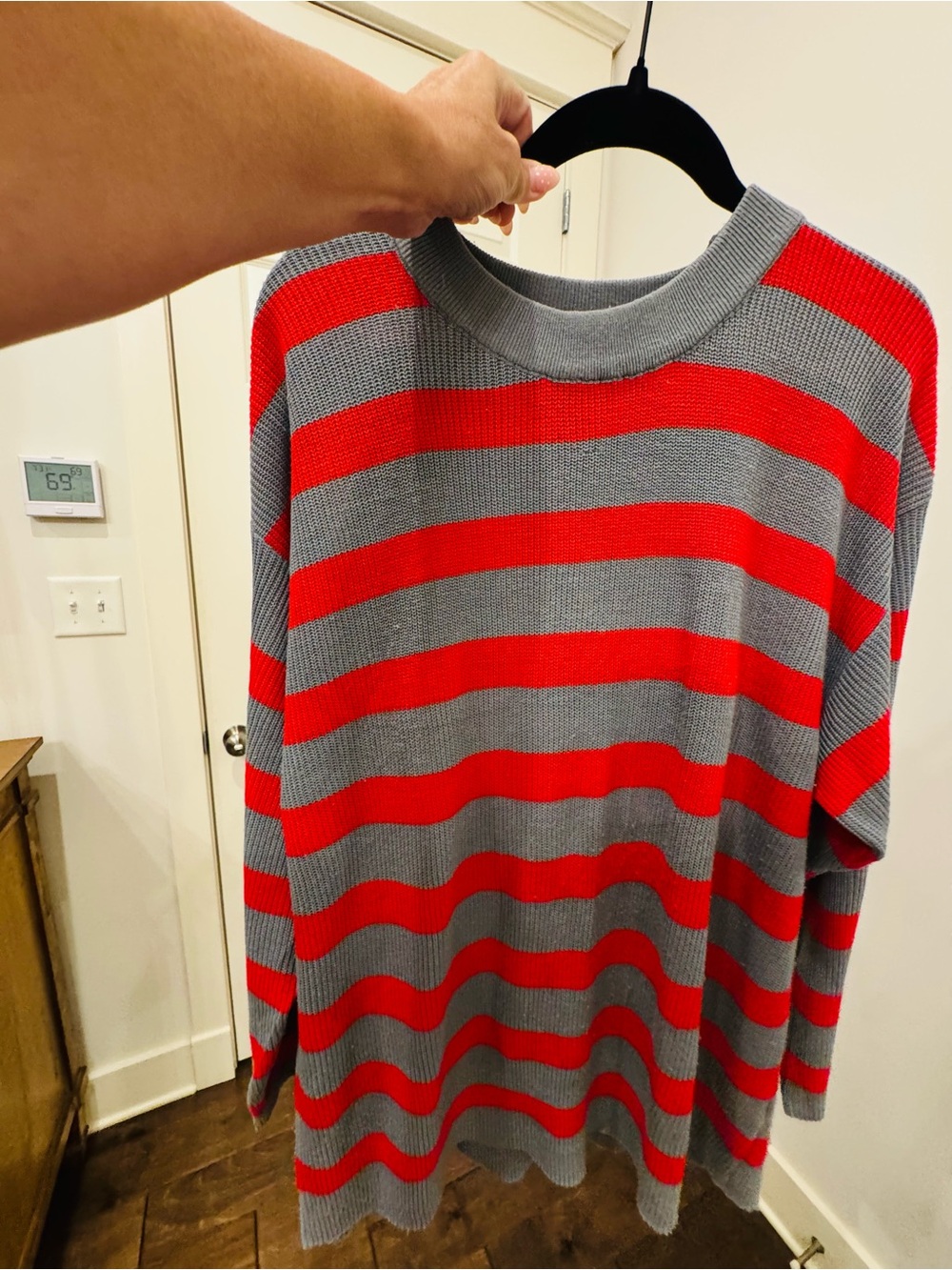 Amazon Women's Gray and Red Striped Knit Sweater Set - Picture 2 of 9